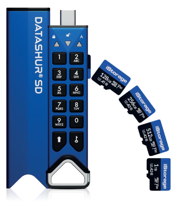 iStorage DatAshur SD encrypted USB flash drive with removable iStorage microSD Cards